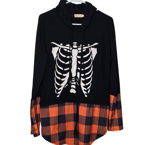 For Gand PL Skeleton Shirt Built in Tales Womens Large Black Orange 
White EUC - Picture 1 of 6